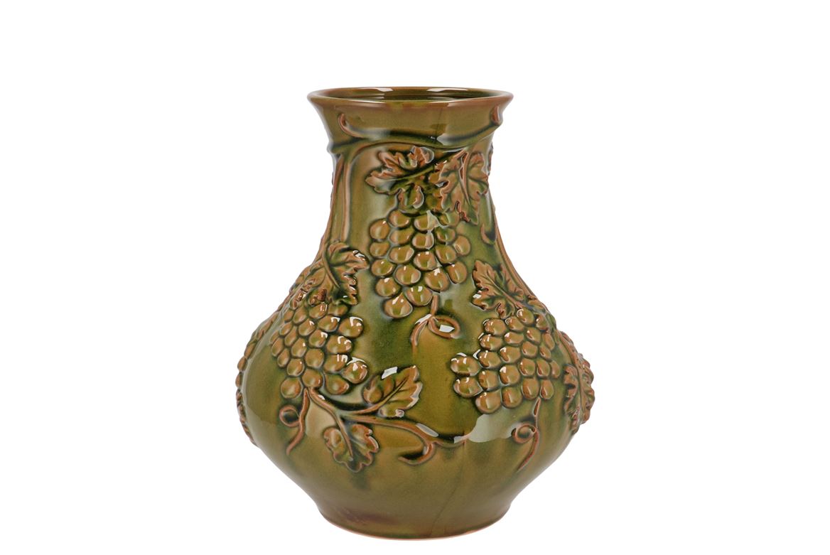 Inga Grape Olive Green Vase Active Glaze 24x24x27c