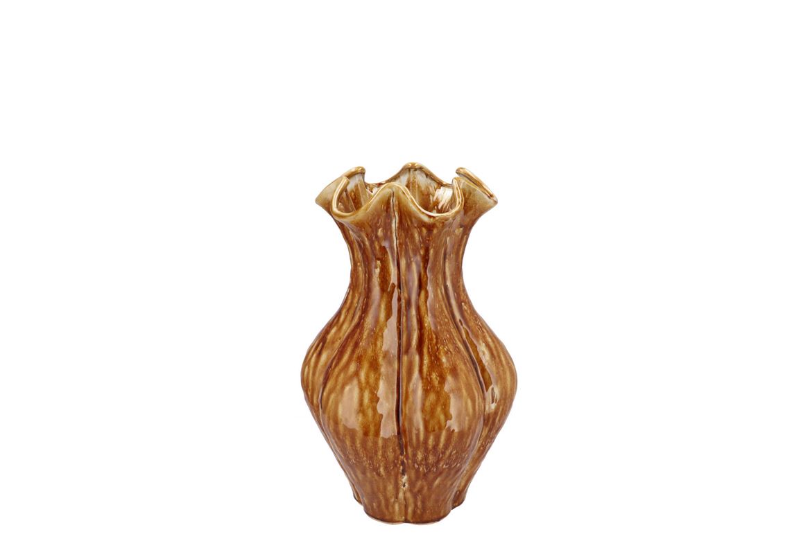 Inga Driss Brown Vase Active Glaze 15x15x20cm