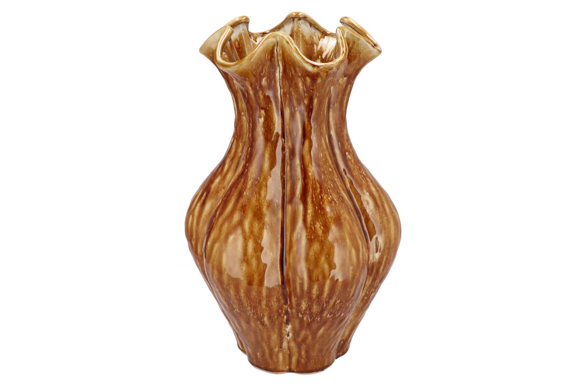 Inga Driss Brown Vase Active Glaze 27x27x44cm Nm