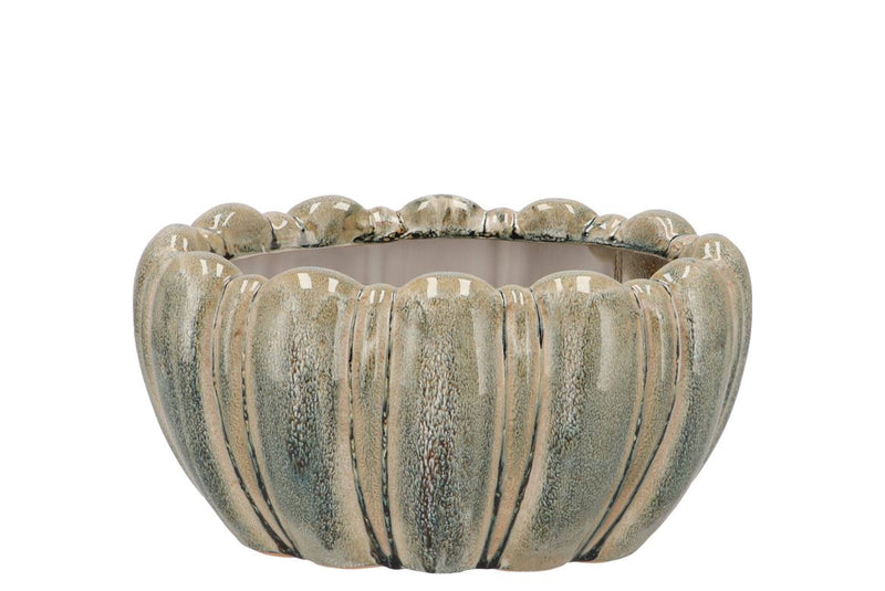 Inga Green Pot Oval Active Glaze 26x17x13cm Nm