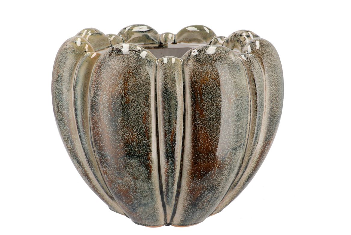 Inga Green Pot Round Active Glaze 27x27x21cm Nm