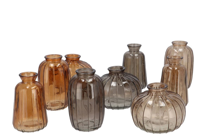 Dayah Woods Brown Mix Glass Bottle Set 3 7x11cm