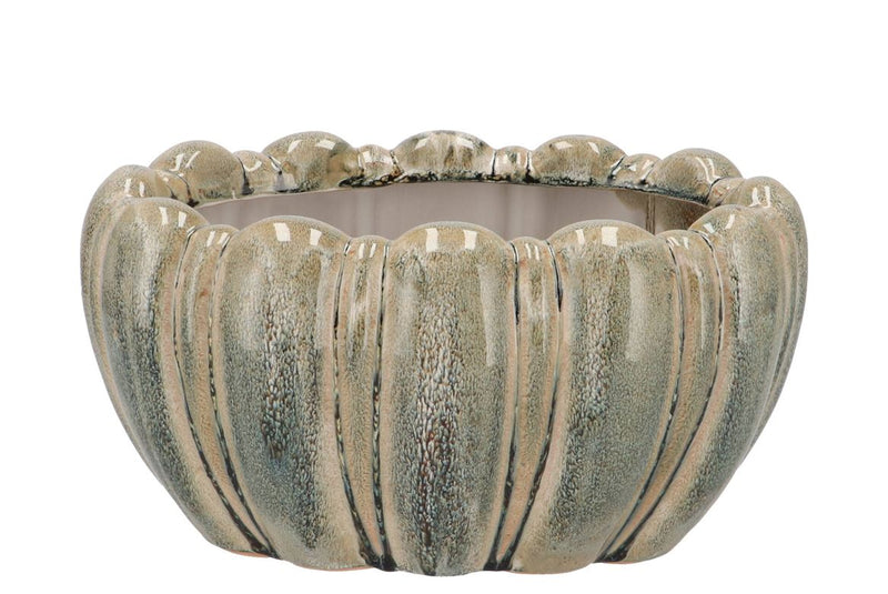 Inga Green Pot Oval Active Glaze 29x20x15cm Nm