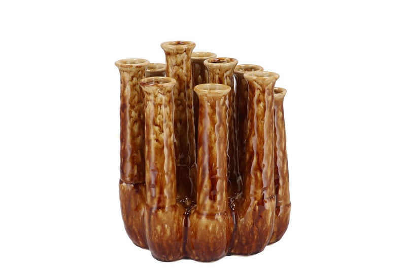 Inga Jahra Brown Vase Tube Active Glaze 20x16x24cm