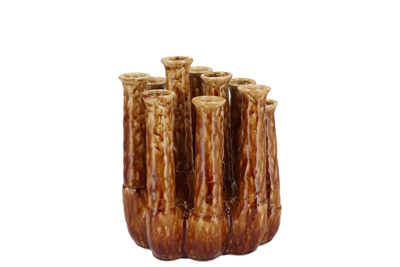 Inga Jahra Brown Vase Tube Active Glaze 15x13x18cm