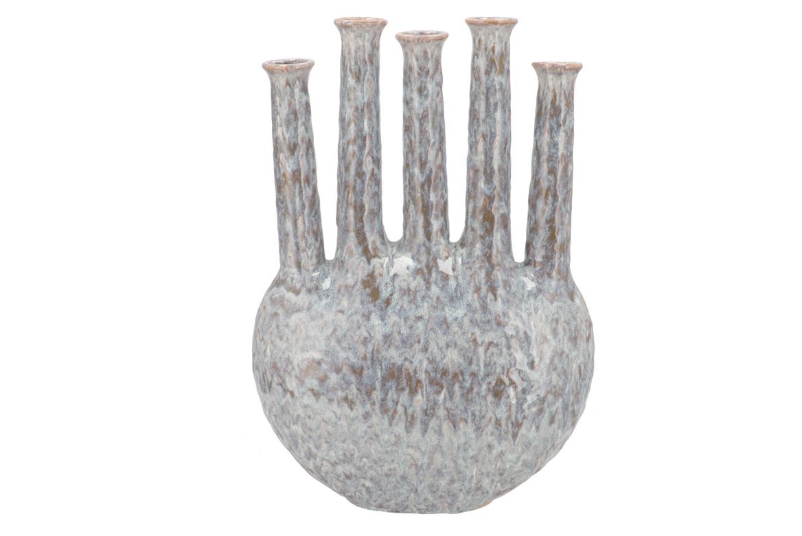 Inga Jahra Grey Vase Oval Tube Active Glaze 34x15x