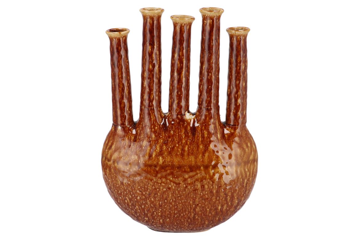 Inga Jahra Brown Vase Oval Tube Active Glaze 34x15