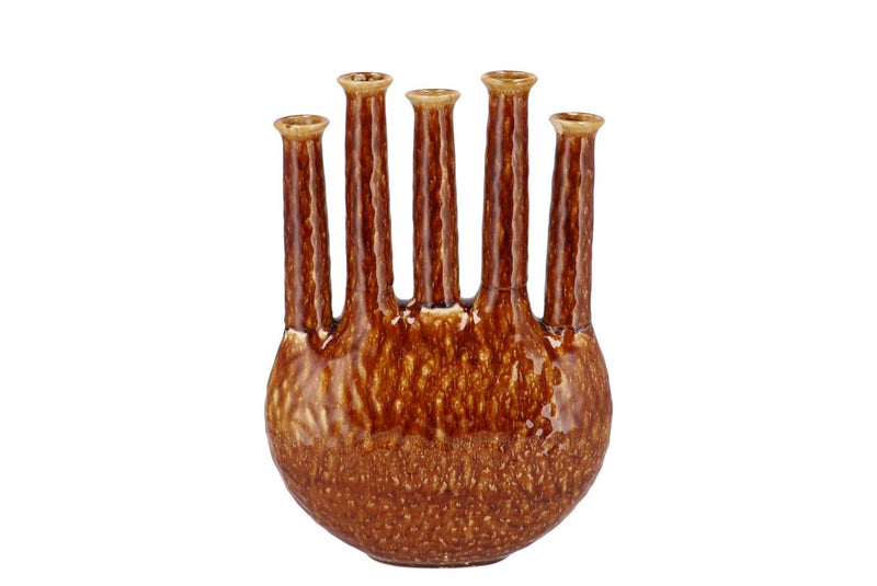 Inga Jahra Brown Vase Oval Tube Active Glaze 28x12