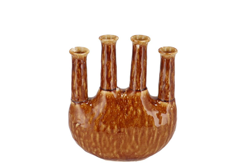 Inga Jahra Brown Vase Oval Tube Active Glaze 23x10