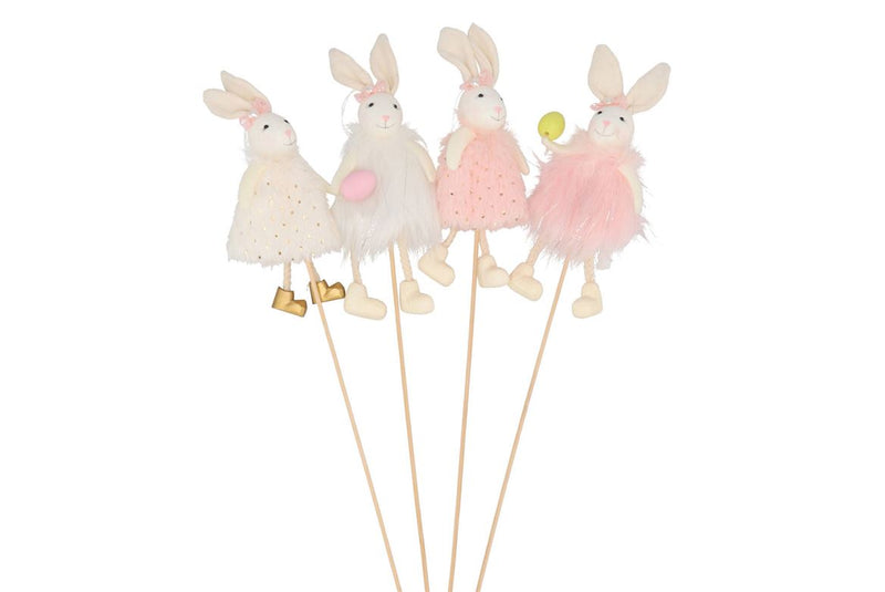 Easter Stick Fluffy Bunny White/pink Ass P/1 50cm