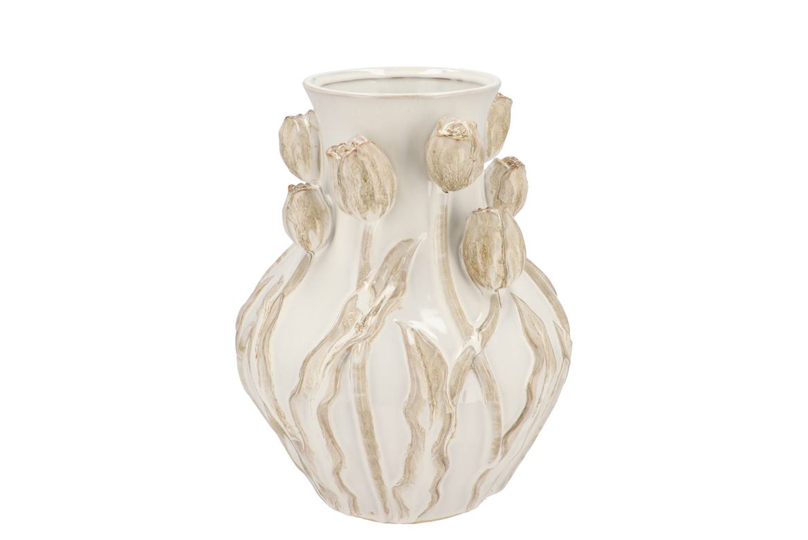 Mara White Vase Neck Tulip 28x28x35cm Nm