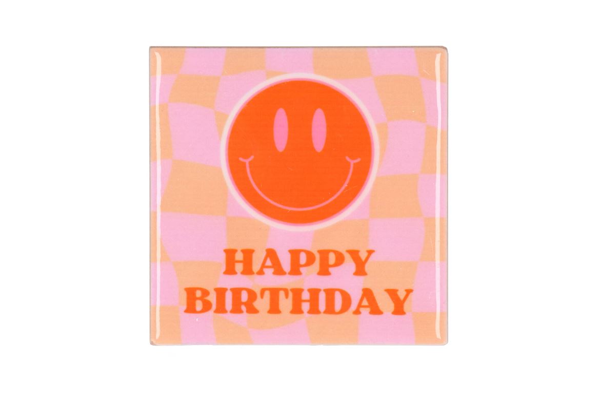 Tile Birthday Pink/orange 10x10x1cm